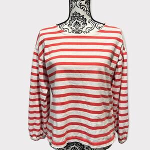 J. Crew white and coral striped puff sleeve with elastic wrist size S